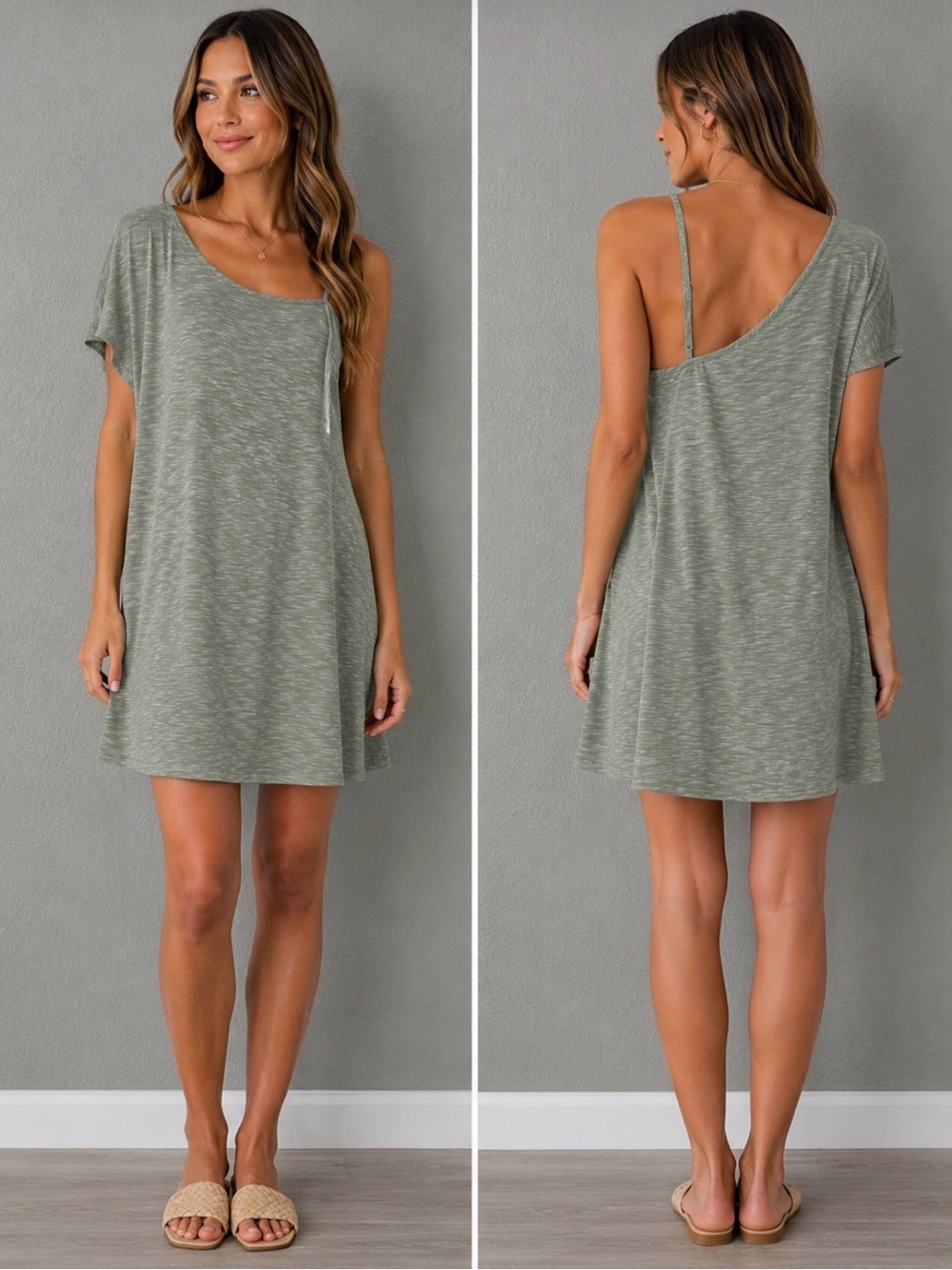 We The Free Light Sage Green Cold-Shoulder Knit Dress Size M